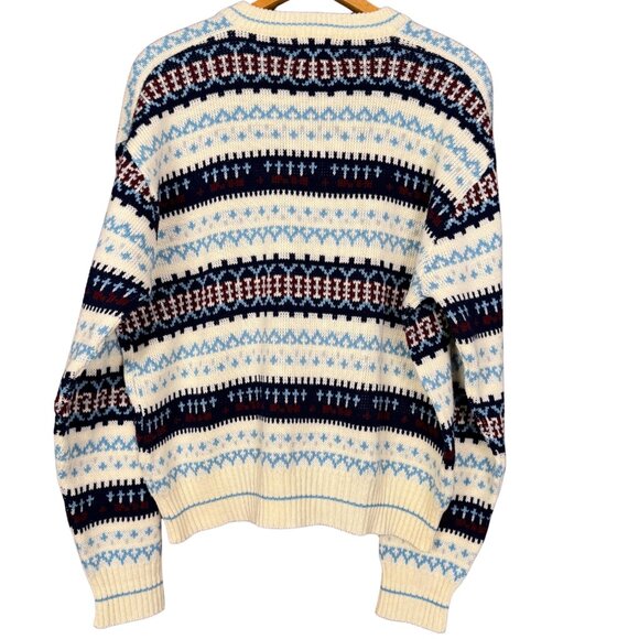 Vintage 80s Fair Isle Knit Sweater Cabincore V Neck Pullover Cozy Retro Knitwear - Picture 7 of 9